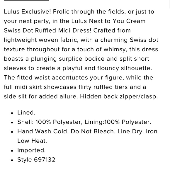 Lulus Next To You Cream Swiss Dot Ruffle Midi Dress Medium - Picture 4 of 15